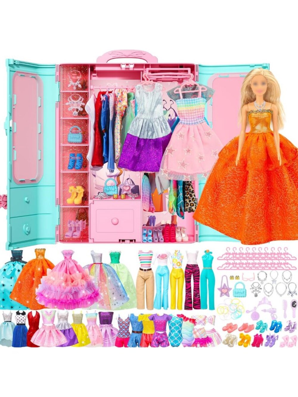 70 PCS Doll Clothes & Accessories Set with Closet for 11.5" Dolls - Fashion